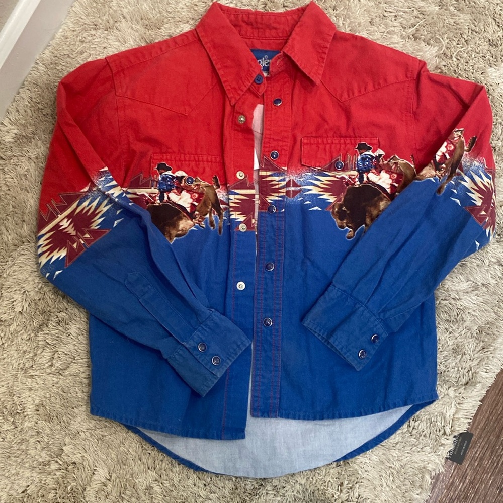Boys wrangler cowboy Pearl snap - size M 7-8